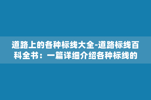 道路上的各种标线大全-道路标线百科全书：一篇详细介绍各种标线的文章