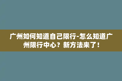 广州如何知道自己限行-怎么知道广州限行中心？新方法来了！