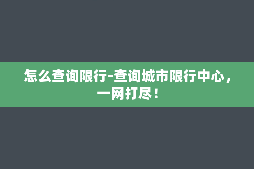 怎么查询限行-查询城市限行中心，一网打尽！