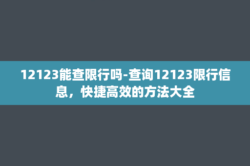 12123能查限行吗-查询12123限行信息，快捷高效的方法大全