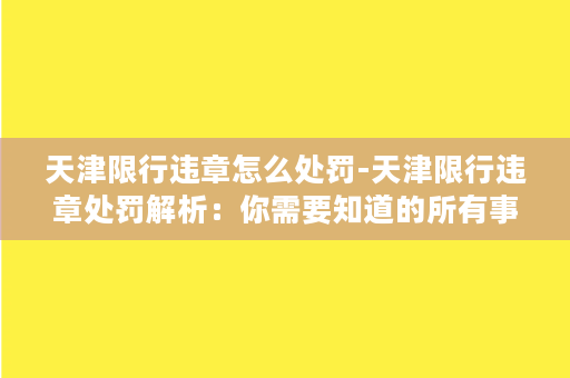 天津限行违章怎么处罚-天津限行违章处罚解析：你需要知道的所有事项