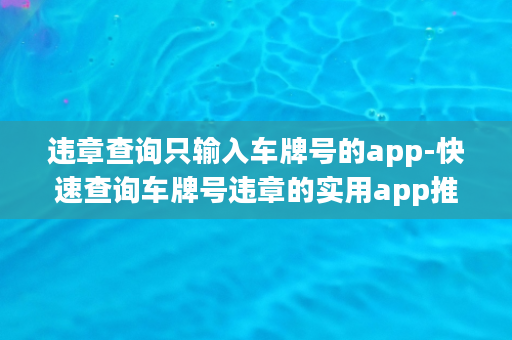 违章查询只输入车牌号的app-快速查询车牌号违章的实用app推荐