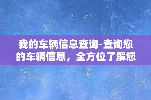 我的车辆信息查询-查询您的车辆信息，全方位了解您的爱车