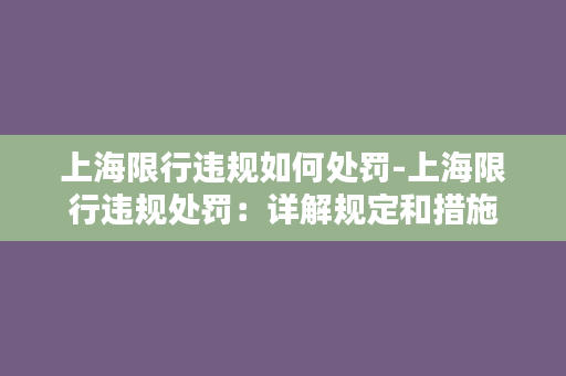 上海限行违规如何处罚-上海限行违规处罚：详解规定和措施