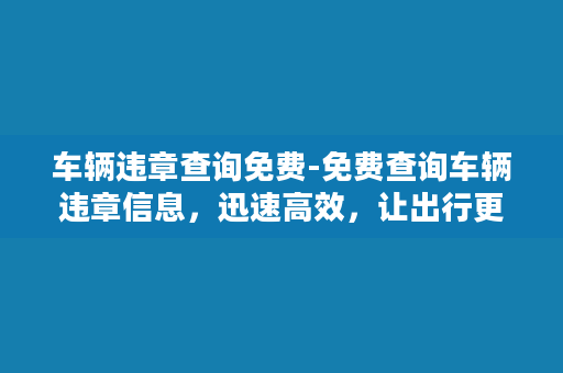 车辆违章查询免费-免费查询车辆违章信息，迅速高效，让出行更放心