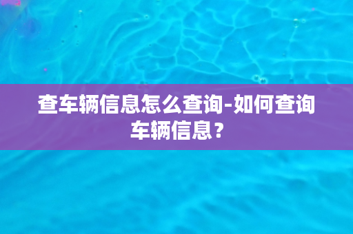 查车辆信息怎么查询-如何查询车辆信息？