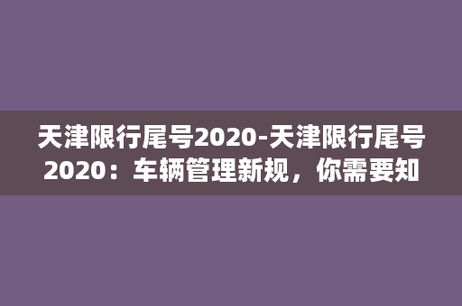 天津限行尾号2020-天津限行尾号2020：车辆管理新规，你需要知道的一切！