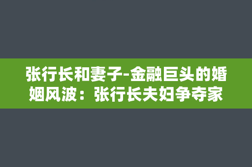 张行长和妻子-金融巨头的婚姻风波：张行长夫妇争夺家族企业控制权